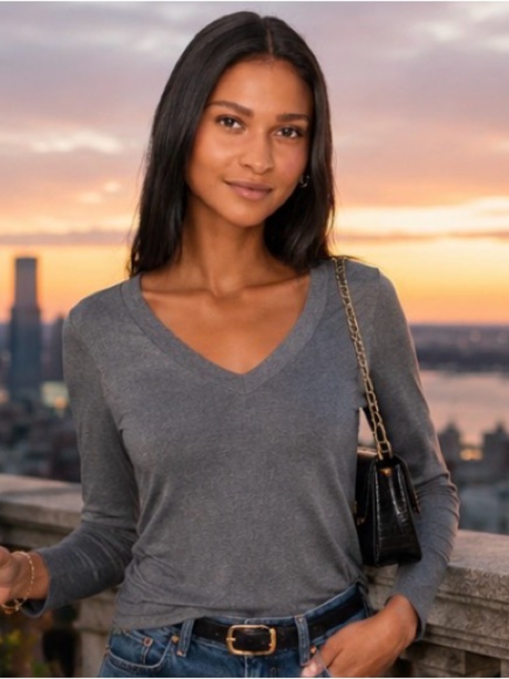 Michael Stars Charcoal Luxe V-Neck Tee | Quiet Luxury Everyday Chic Soft Top